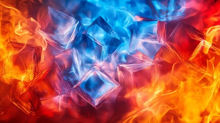 Poster - Vibrant Ice and Fire Illustration Depicting Dynamic Contrast Between Elements in a Vivid Background