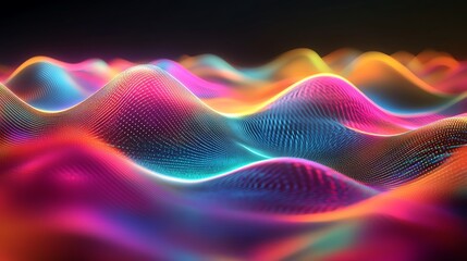Poster - Vibrant Abstract Waves in a Colorful Landscape of Light and Movement, Showcasing Dynamic Energy and Digital Design