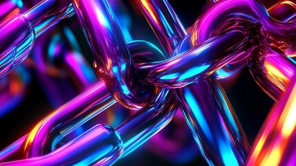 Poster - Colorful Metallic Chains Intertwined With Vibrant Light Reflections in a Futuristic Abstract Setting