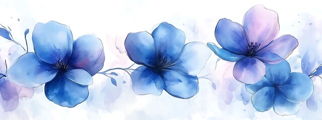 Wall Mural - Watercolor blue flowers on white background for design