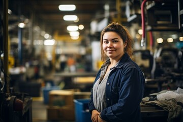 Wall Mural - Portrait of a female worker in mechanical factory