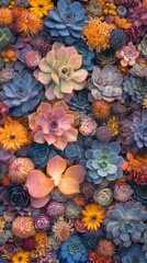 Poster - Succulents of various shapes and sizes fill the ground, creating a captivating tapestry of colors. This artistic arrangement highlights the beauty of nature's designs, achieved through focus stacking