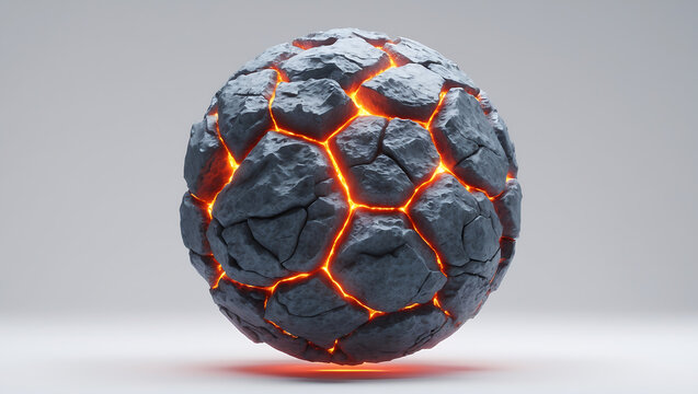 Glowing Stone Sphere with Cracks Illuminated by Bright Orange Light