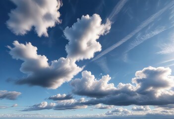 Wall Mural - A stunning blue sky with wispy cirrus clouds stretching across the horizon, creating a sense of depth and distance , natural scenery, atmospheric conditions