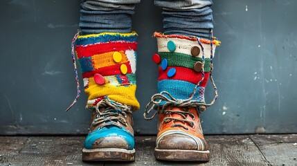 Portrait of a young child wearing a colorful handcrafted Dutch folk dress with a traditional wooden shoe style