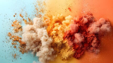 Poster - Dramatic and colorful explosion of vibrant powder creating a chaotic and abstract artwork with mesmerizing motion and texture