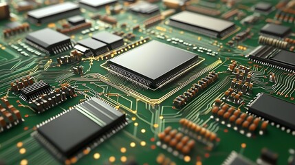 Poster - Close-up View of a Complex Circuit Board Showcasing Microchips and Electronic Components