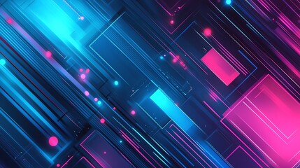 Poster - Colorful Abstract Design With Glowing Lights and Geometric Shapes in Blue and Pink Hues at Night