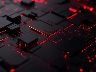 Leinwandbilder - Digital Circuit Board Glowing in Red Light Showcasing Advanced Technology and Innovation in a Modern Environment