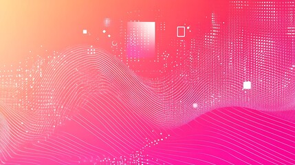 Wall Mural - Abstract pink wave, tech background