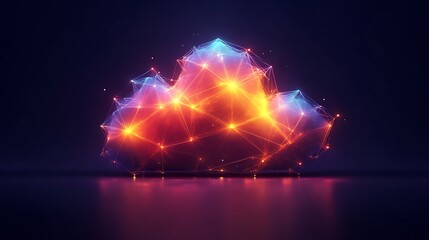 Poster - A digital cloud with a glowing network connection and a dark background surface