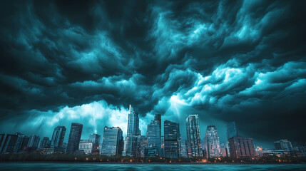 Wall Mural - dark storm clouds city skyline