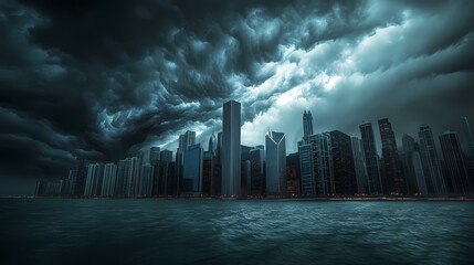 Wall Mural - dark storm clouds city skyline