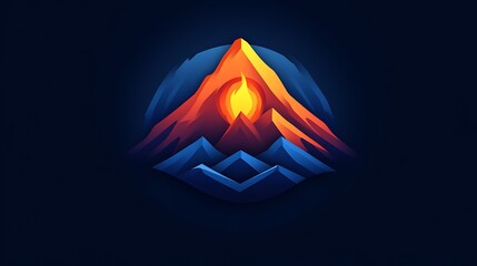 Poster - Abstract digital art of mountains with fire in the center on dark background