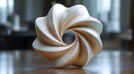 Aufkleber - Abstract 3D sculpture with swirling lines and central hole on wood surface