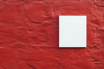 Wall Mural - White square is on a red wall