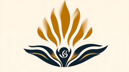 Poster - Abstract floral design with flowing lines in gold, black and white on cream background