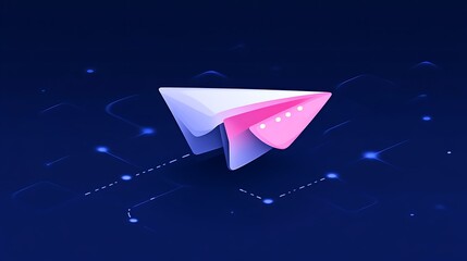 Poster - Abstract Paper Plane Design in White and Pink on a Dark Blue Background with Geometric Shapes
