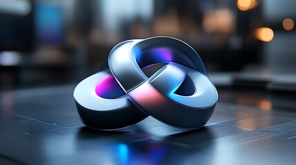 Poster - Abstract Metallic Knot with Gradient Lighting on Dark Surface with Blurred Background