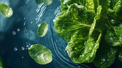 Poster - Closeup view of lush verdant green leaves covered in glistening water droplets illustrating the fresh hydrated and vibrant state of a thriving plant in a natural outdoor environment