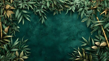 Poster - Lush vibrant green botanical foliage frame with an abundance of natural leaves plants and flora creating a peaceful serene
