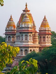 Aufkleber - Stunning Temple Architecture with Intricate Details Surrounded by Lush Greenery at Sunrise : Generative AI