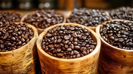 Poster - Baskets Filled with Freshly Roasted Coffee Beans Ready for Brewing : Generative AI