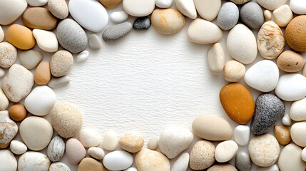 Poster - assortment of natural earthy toned pebbles and stones scattered in an arrangement on a textured surf