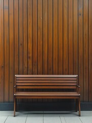 Aufkleber - Elegant Wooden Bench Against a Textured Wall Showcasing Minimalist Design and Timeless Appeal : Generative AI