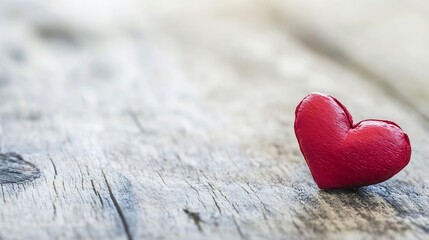 Poster - Adorable red heart shaped decoration resting on rustic wooden table with soft focus background : Generative AI