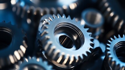 Leinwandbilder - Close up shot of metallic gears showing intricate craftsmanship and engineering details in a dark environment : Generative AI