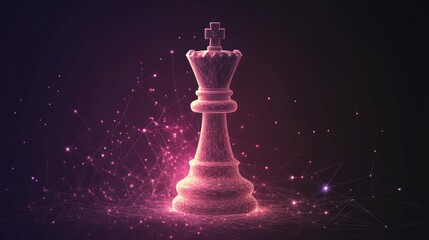 Canvas Print - Glowing polygonal chess king piece.