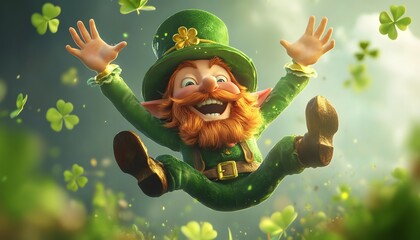 Wall Mural - A happy leprechaun falling into the void, St. Patrick's Day concept.