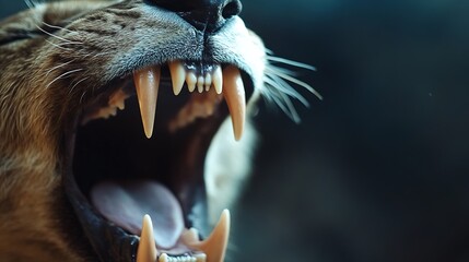 Poster - Fearsome Lion with Bared Teeth Caught in a Roaring Moment : Generative AI
