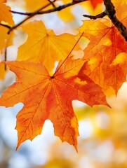 Poster - Bright Autumn Leaves Glowing with Warm Fall Colors in Nature : Generative AI