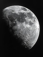 Aufkleber - Crisp and Detailed Black and White Image of the Moon's Surface Captured in High Resolution : Generative AI