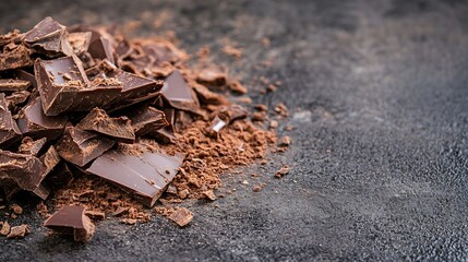 Poster - Rich Dark Chocolate Pieces Crumbled on a Textured Surface for Gourmet Treats : Generative AI