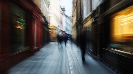 Aufkleber - Motion Blurred Image of People Walking in a Busy City Street at Night : Generative AI