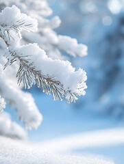 Aufkleber - Winter Wonderland Close Up of Snow Covered Pine Branches in Soft Focus : Generative AI