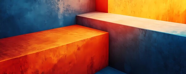 Poster - Abstract background with large color blocks of orange and blue, with a gradient effect. with a grainy texture