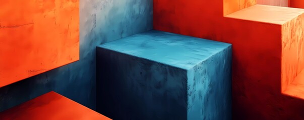 Poster - Abstract background with large color blocks of orange and blue, with a gradient effect. with a grainy texture