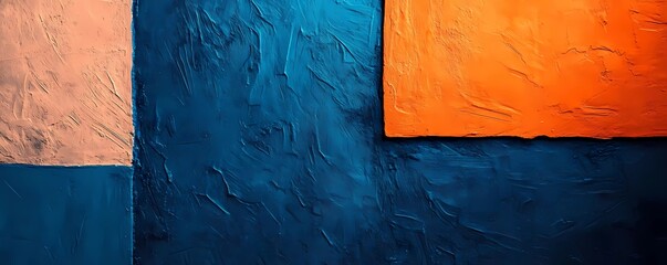 Poster - Abstract background with large color blocks of orange and blue, with a gradient effect. with a grainy texture