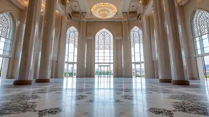 Aufkleber - Spacious Luxurious Interior View of Grand Hall with Elaborate Chandelier and Elegant Architecture : Generative AI
