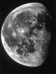Aufkleber - Detailed black and white photograph of the moon showing craters and surface features in high resolution : Generative AI