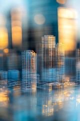 Poster - Abstract City Skyline with Blurred Buildings Reflecting Lights and Colors : Generative AI