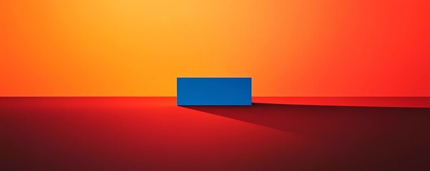 Leinwandbilder - Minimalist background vibrant orange and red gradient with a blue rectangle in the center