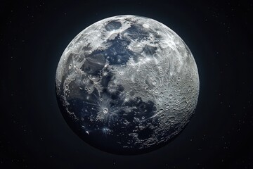 Wall Mural - detailed view of the moon's surface, craters, and texture against a dark space background.