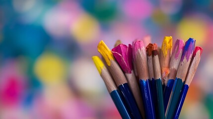 Poster - Colorful assortment of art supplies including vibrant crayons and pencils : Generative AI