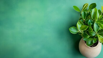 Poster - Elegant Indoor Plant in a Ceramic Pot Set Against a Soft Green Background : Generative AI