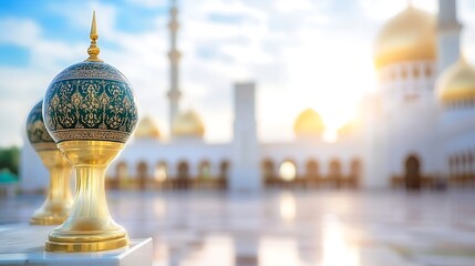 Poster - Stunning Architectural Features of a Mosque with Decorative Domes and Elegant Design : Generative AI